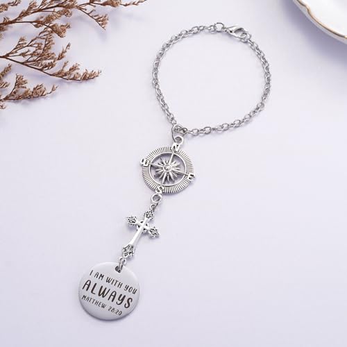 Cross Car Charm - 'I Am With You Always' Matthew 28:20 - Rear View Mirror Religious Gift for Women - Easter, Christian, Protection