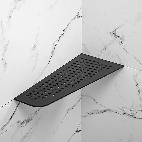 Bernkot 12-inch black stainless steel corner shower caddy with quadrilateral design, ideal for organizing bathroom essentials