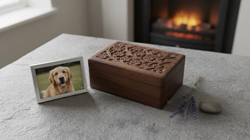 Handmade Wooden Pet Urn Box for Dog & Cat Ashes Keepsake Cremation Box 6 x 4 Inches