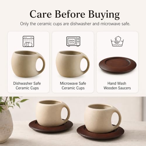 2 Pack Coffee Cup and Saucer Set, 8.5 fl oz Ceramic Cups