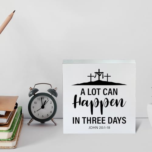 Easter Decor Christian Religious Easter Decorations Easter Bible Verse Wooden Sign for Home Office Table Shelf a Lot Can Happen in Three Days Easter 16