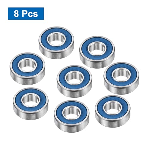 sourcing map 8 Pcs 698-2RS Deep Groove Ball Bearing, 8x19x6mm Double Rubber Sealed and Pre-Lubricated, Chrome Steel Micro Bearings, (ABEC7, Z4 Low Noise)