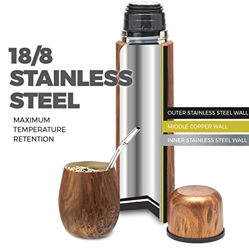 BALIBETOV 25 fl oz Yerba Mate Set, Stainless Steel Mate Gourd, Thermal Flask & Bombilla Straw, Complete Mate Kit, Double Wall Insulated, BPA Free, Dishwasher Safe Wood