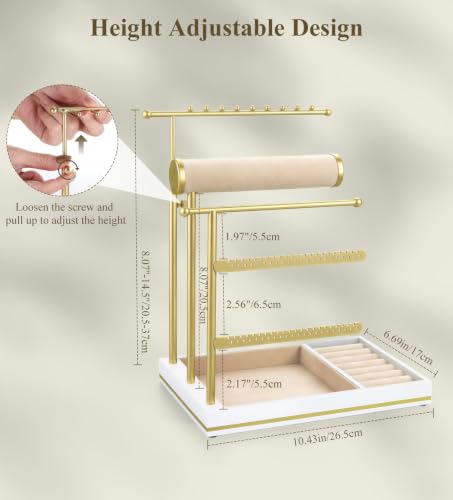 Emibele Necklace Holder Jewelry Organizer Stand, 5 Tier Jewelry Holder White & Gold