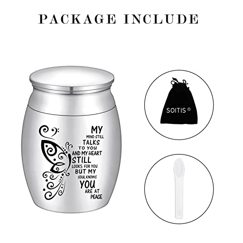 SOITIS Small Urn for Ashes 1.57 Inches Small Keepsake Urn for Human Ashes Butterfly Mini Urn Stainless Steel Ash Holder Small Ash Urn for Women, Silver Keepsake 1.57Inch No-Custom