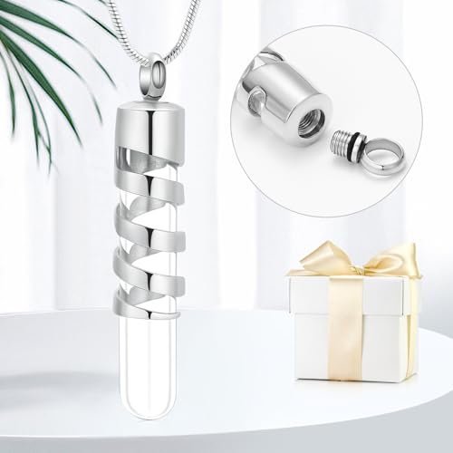 Clear Glass Tube Cremation Urn Jewelry Ashes Holder Necklace Keepsake Memorial Pendant Including Box/Fill Kits Silver