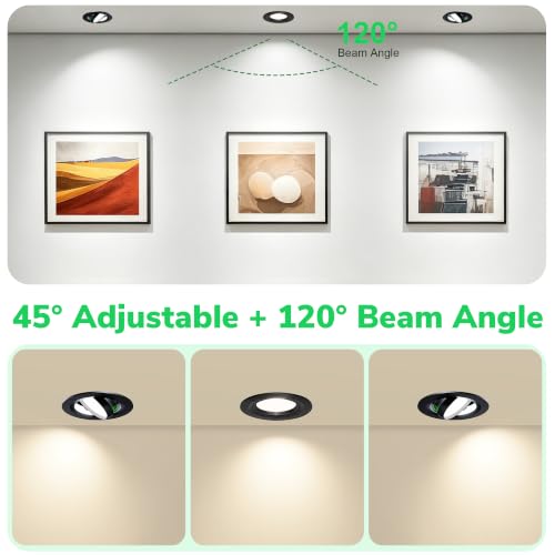 LED Recessed Spotlight 230 V 5 W, 45° Swivel, 3CCT 2700 K/4000 K/6000 K, 23 mm Ultra Flat, IP44 LED Spotlights for Diameter 68-80 mm Hole Size, LED Recessed Lights for Bathroom, Kitchen 3 pieces Black
