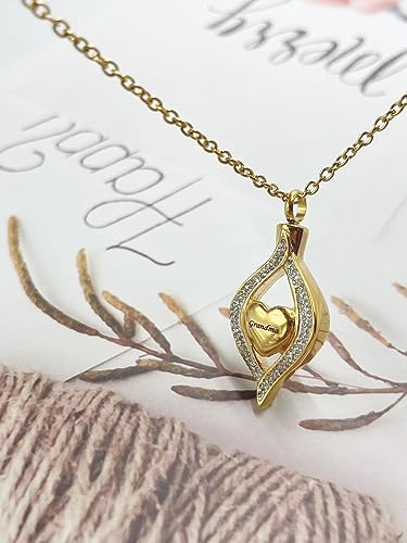 Gold Cremation Necklace for Ashes Always in My Heart Mom/Dad/Grandma Urn Ash Keepsake Memoril Teardrop Pendant Urns for Human Ashes Adult Female