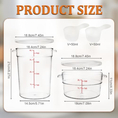 Two clear round Varfukaz dough proofing containers with lids, 2 Qt and 4 Qt sizes, for bread rising and dough fermentation.