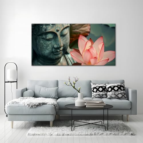 NAN Wind 1Pcs Zen Buddha Lotus Flower Canvas Wall Art Spiritual Decor for Meditation Peaceful Home Decor Asian Cultural Symbolism Tranquil Art for Living Room Bedroom Office Ready to Hang 24"L x 12"W 1PCS-Buddha