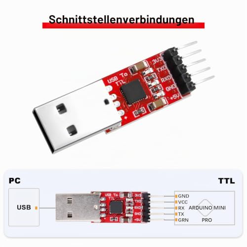CP2102 HW-598 USB to TTL Serial Converter Module UART USB TTL Adapter Converter for 3.3 V and 5 V with Jumper Cable Pack of 2
