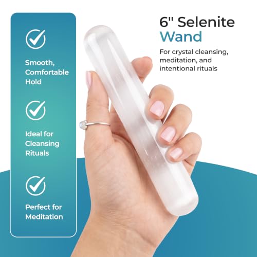 Wish Well Selenite Crystal Wand, 6” Polished Selenite Wand