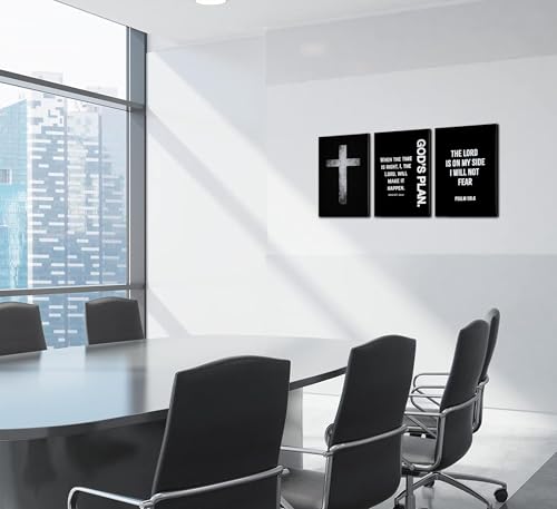 3Pcs Black White Scripture Poster Wall Art Christian Cross Bible Wall Decor 24"Lx16"W