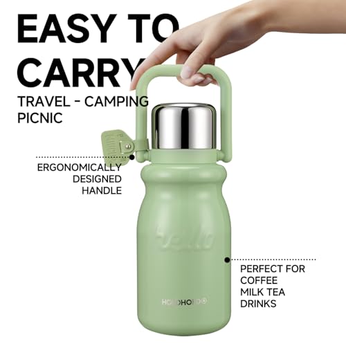 HOLOHOLO Insulated Water Bottle with POP-UP Straw Leak-Proof, Tea Strainer, Multipurpose Lid Cup, Handle, Stainless Steel, 24-Hour Temperature Control, 30 oz (Green) Green