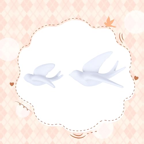 Ceramic Bird Wall Art, Set of 2 White Ceramic Hanging Doves Sparrows for Wall Art Decor Home Kitchen Livingroom White-left
