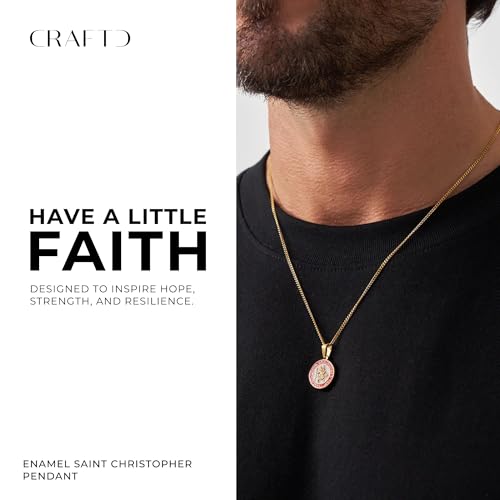 CRAFTD | St. Christopher Enamel Pendant Necklace | 51cm Cuban Link Chain Gold 51 Centimeters 20 Millimetres