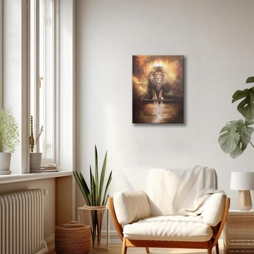 Framed Animal Print Majestic Lion Canvas Wall Art Spiritual Jungle Poster Inspirational Christian Painting Nature Wildlife Gallery Wrap Print for Home Decor 16x24 Inch Ready to Hang Lion and Lamb 16x24in