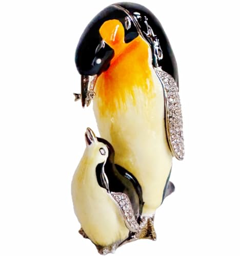 Penguin Mother and Child Figurine Trinket Boxes Hinged Decorative Jewelry Box Jewelry Ring Box Earrings Organizer Home Decor and Gift