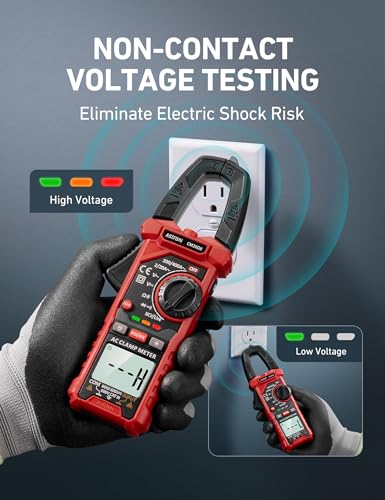AstroAI ETK3 digital clamp meter with voltage tester pen and GFCI outlet tester, black multimeter kit