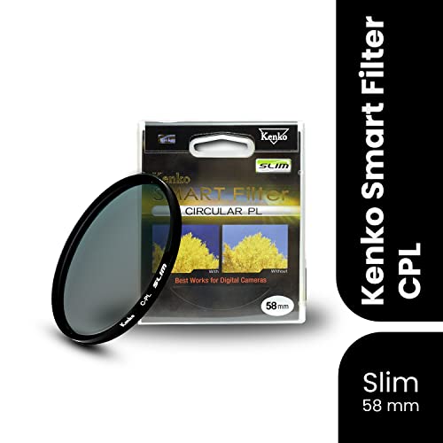 Kenko Camera Lens Effect Filter Smart C-PL 58mm, for Landscape, Adjust Contrast and Saturation, Removes Diffuse Reflection of Light, Low-Profile, 358993