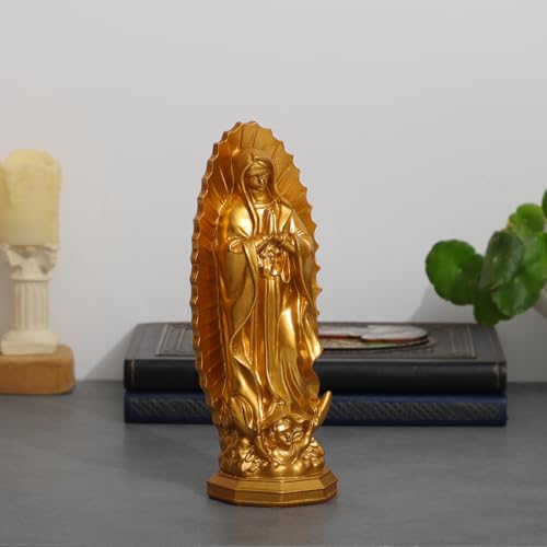 KOMI Virgen de Guadalupe Statue 7.5 Inch Resin Our Lady of Guadalupe Mexico Figure Statue for Home Altar Decor Blessed Holy Mother Virgin Mary Sculpture Religious Gifts Gold 7.5Inch