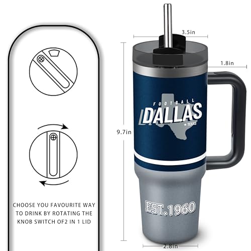Tumbler 30oz Straight Skinny Portable Handle Car Cups With Anti slip Sleeve Straw Dust Cover, Sports Travel, Stainless Steel Insulated Gifts for Men Women Fans Dallas