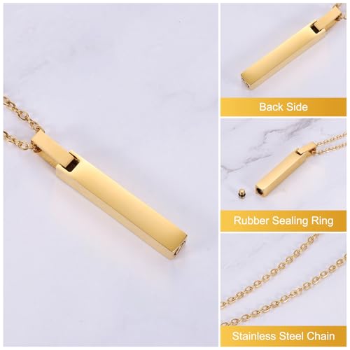 sourcing map Cube Cremation Necklace for Ashes, Urn Ash Memorial Cremation Necklaces Waterproof Keepsake Pendant with Funnel Kit for Ashes of Loved Ones, Pet, Family (Gold Tone)