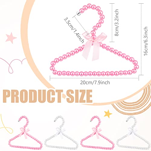 Wesiti 10 Pcs Small Pearl Hanger Mini Pearl Metal Elegant Clothes Hangers with Ribbon for Women Dog Cat (Pink,White) Pink, White