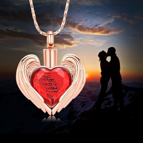Cremation Jewelry for Ashes Pendant Crystal Heart Urn Necklace Keepsake Urn Memorial Pendant Ash Holder Rose-red-Always