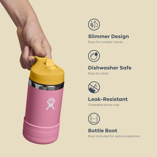 Hydro Flask Kids Water Bottle for School - Stainless Steel and Insulated with Straw Cap - 12 Oz in Anemone Purple (Pack of 3) 12 Ounces (Pack of 3)