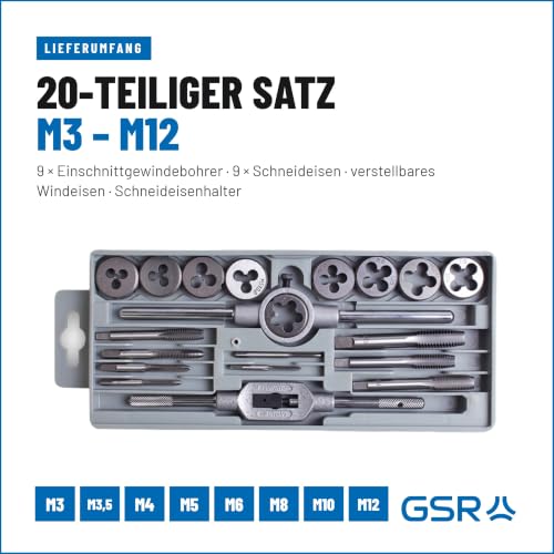 Tap Set 21 pcs M3-M12, Taps & Dies M3, M4, M5, M6, M8, M10, M12 Screw Tap + Die Holder & Tap Wrench (Thread Male Thread) 20 pieces