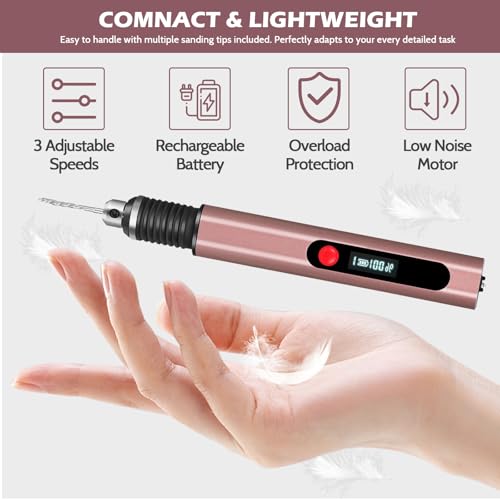 Cordless Engraving Pen, 3-Speed Electric Engraving Tool Kit, Engrave 50+ Surfaces, with 30 Small Drill Bits, 8 Grinding Accessories and 10 Engraving Templates, USB for Soft Wood Resin Stone Jewelry