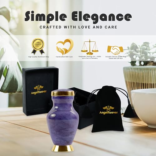Small Keepsake Cremation Urn for Ashes | Keep Your Loved Ones Memory Close | Elegant Everlasting Tribute | Mini Personal Memorial for Remains, Dried Flowers, Sacred Earth | Threaded Lid | 3 Cubic Inch Purple