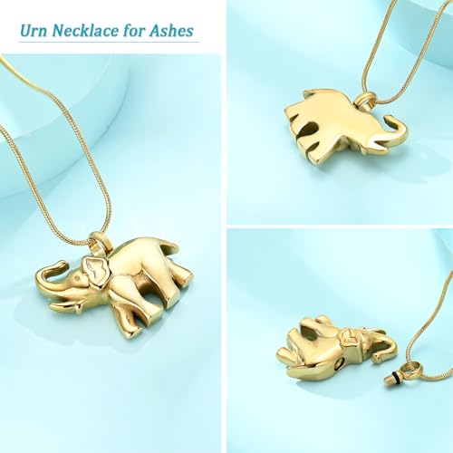 Hearbeingt Elephant Urn Necklaces for Ashes Memorial Cremation Jewelry A-Gold