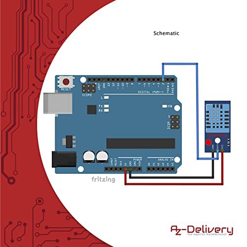 [Australia - AusPower] - AZDelivery DHT11 Breakout Module with Board and Cable Temperature Sensor and Humidity Sensor Compatible with Arduino and Raspberry Pi Includes e-Book! 1 