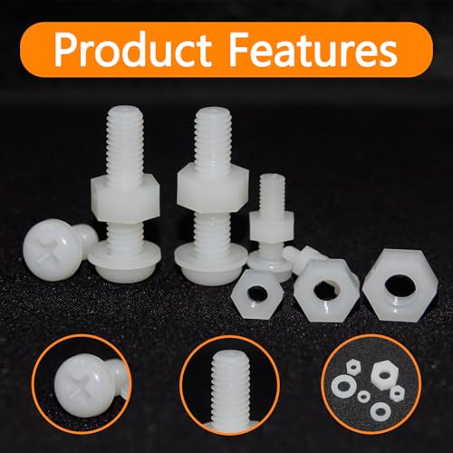 AvrestYPT nylon hex head screws, bolts, nuts and washers assortment set in M2-M6 sizes, 500 pieces