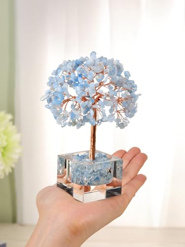 Jovivi Aquamarine Tree with Square Glass Base for Women Birthday Gifts