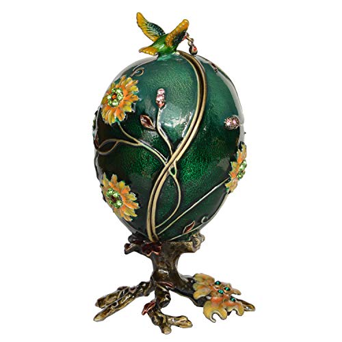 Easter Gifts for Kids Girls Hummingbird on Faberge Egg Trinket Box, Jewelry Box Hand Painted Decorative Box with Hinged Lid, Ring Earring Holder Bird Figurine Collectible Hummingbird on Faberge Eg