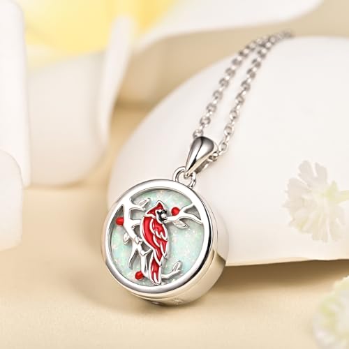 BEILIN Red Cardinal Urn Necklace Pendant Ashes Cremation Jewelry for Women