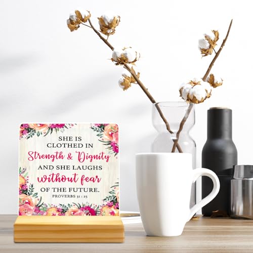 She is Clothed in Strength Proverbs 31:25 Desk Sign Acrylic Plaque