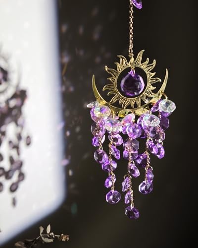 Prism Window Suncatcher Hanging Indoor Celestial Crystal Moon and Sun Catchers Rainbow Maker Purple