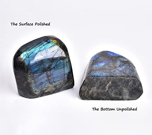 AMOYSTONE Single Decorative Stone Labradorite Polished Stone Slab Crystal Aura Healing Reiki Home Decor Small 0.8-1.3 LBS 0.8 ~ 1.3 LBS Labradorite a