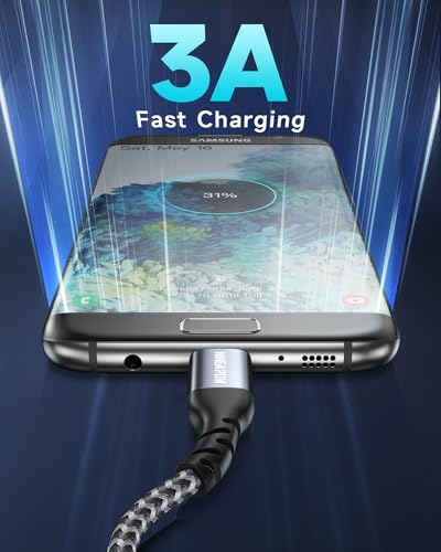 Micro USB Cable 2 Pieces 2 m Nylon Charging Cable High Speed Android Mobile Phone Charging Cable | For Samsung Galaxy S7 / S6 / S4 / J7 / J5 / Note 5, Huawei P Smart, Redmi, Nokia, Kindle, Wiko - Grey gray 2 m + 2 m