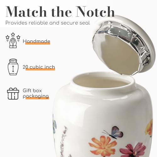 Small Keepsake Sharing Urn – Ceramic Cremation Urn for Human or Pet Ashes – Hand-Drawn Flowers Small Memorial Token Urn with Precious Gift Box Perfect Tribute & Gift for Families