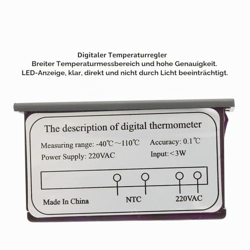 Fafeicy TPM-900 Digital Temperature Controller with Sensor Thermostat, LED Display, Temperature Measuring Range -40°C to +110°C, Humidity Range 20%~85% for Heating and Air Conditioning