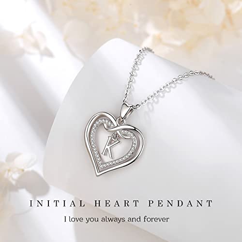 Vito 925 Sterling Silver Initial Necklace for Women, Cubic Zirconia Double Heart Letter Pendant, 18" K