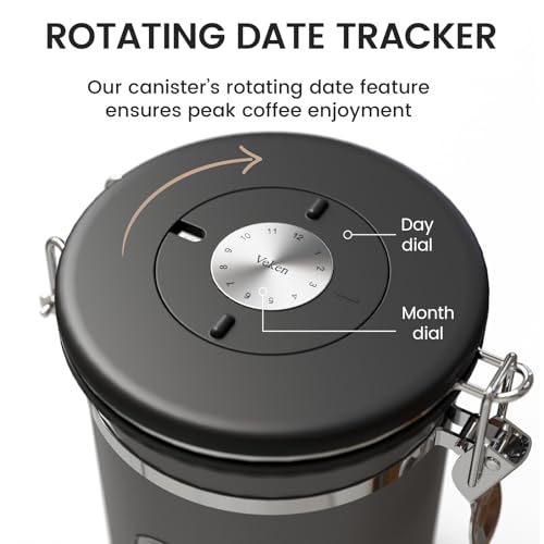 Veken Coffee Canister with Window, 39OZ Large Airtight Stainless Steel Jars Black 39 oz