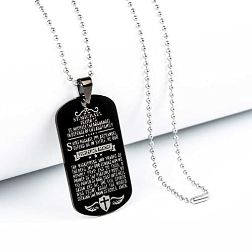 Sainstone Scripture Baptism Holy Bible Verse Dog Tag Necklace - Saint Michael Archangel Amulet with St Michael Prayer, Engraved Catholic Christian Communion Confirmation Rite Religious Gift