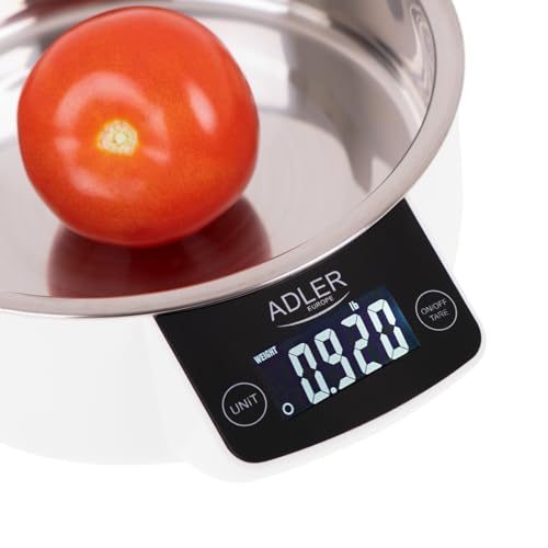 ADLER Kitchen Scales with Bowl - Maximum Capacity 5 kg, Measures the Volume of Water and Milk