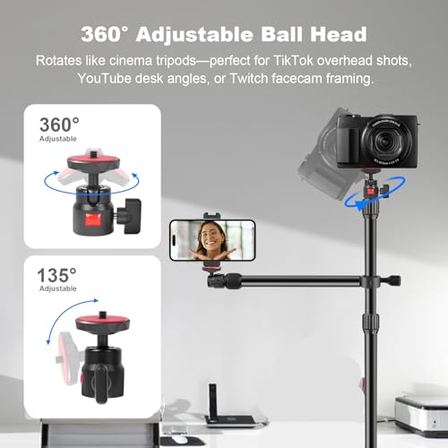 Camera Desk Mount Table Stand with Magic Arm & Ball Head, Table Light Stand with C Clamp, Webcam Desk Camera Mount for DSLR Ring Light Mic Live Streaming Vlog (811003) 811003 - Table Stand with Horizontal Arm
